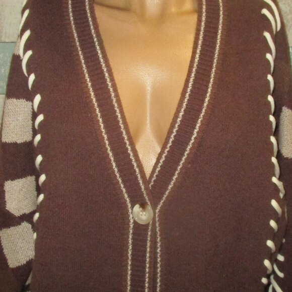Brown and Cream Cardigan Sweater - Picture 2 of 8